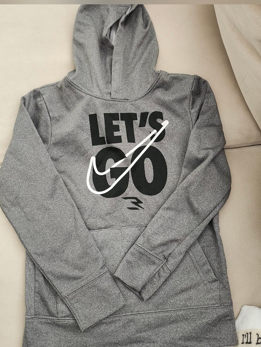 Nike Kids Gray 'LET'S GO' Hoodie with White Swoosh, S 8-10